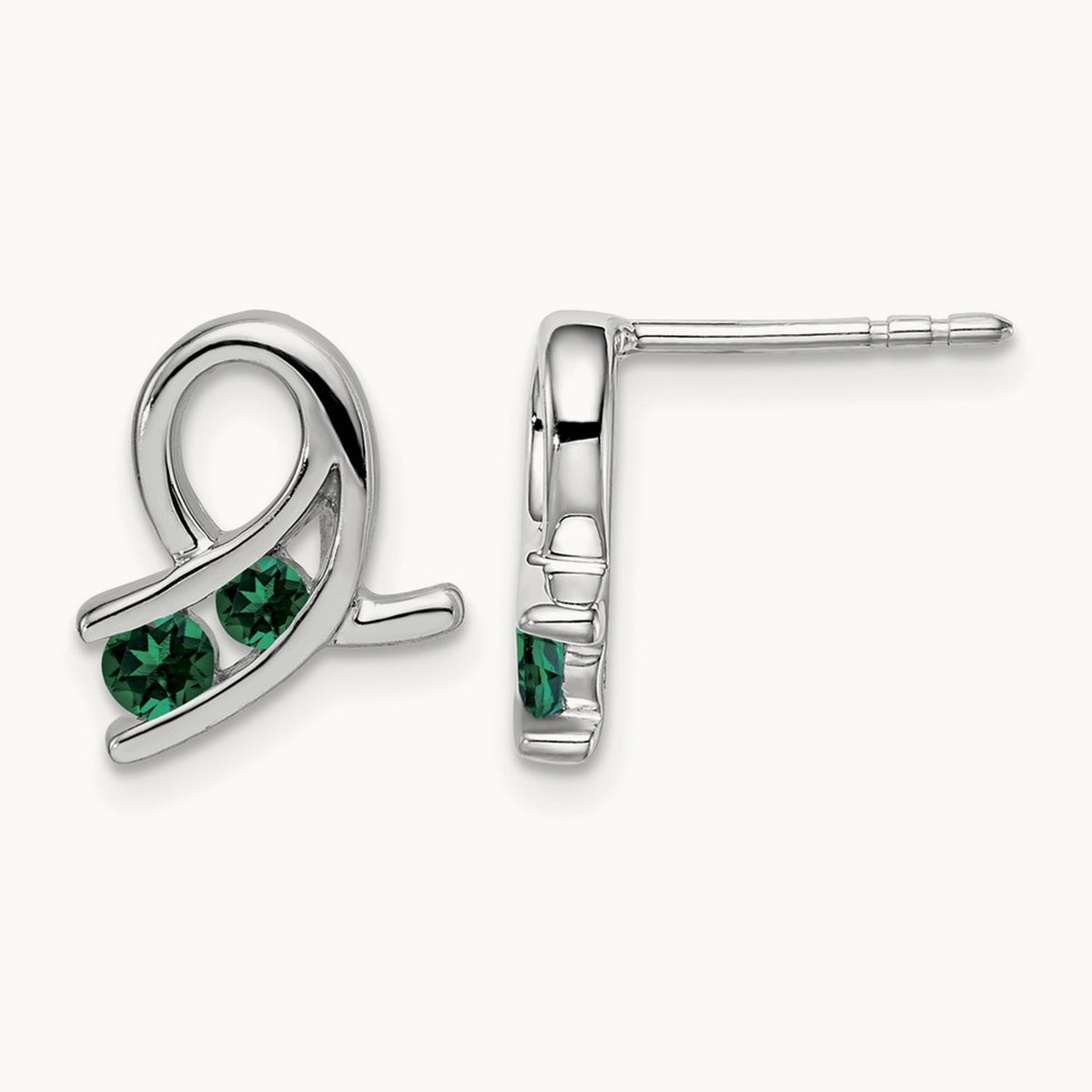 Created Emerald Earrings, 14K White Gold