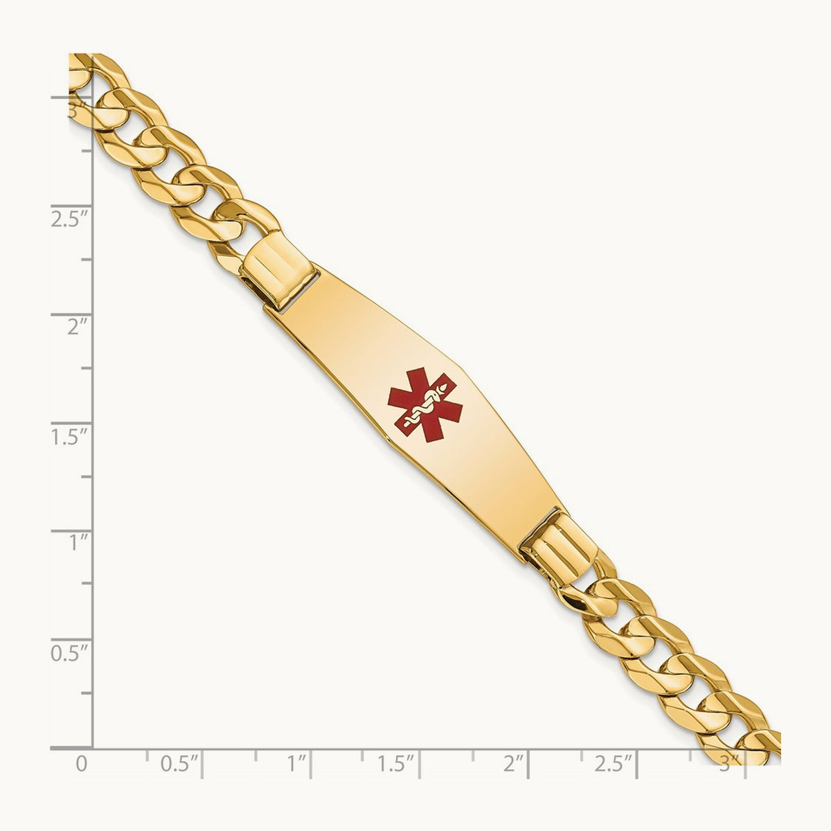 Medical Soft Diamond Shape Red Enamel Curb ID Bracelet, 14K