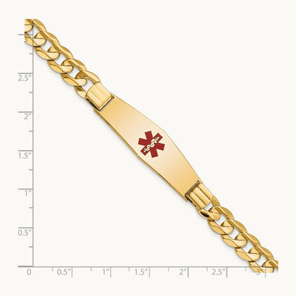 Medical Soft Diamond Shape Red Enamel Curb ID Bracelet, 14K