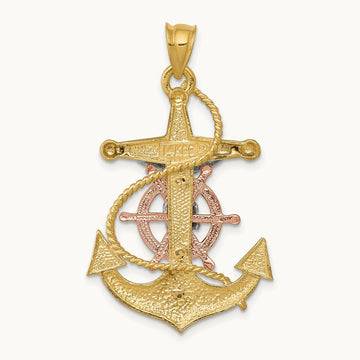 Tri-color Mariners Cross Pendant, 14K