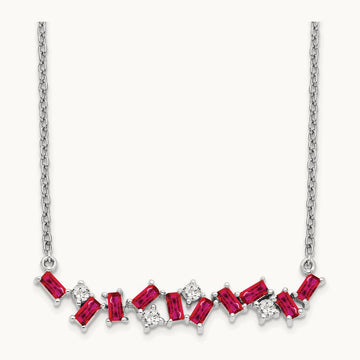 Ruby and Diamond 18 in. Bar Necklace, 14K White Gold