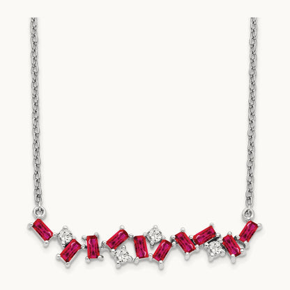 Ruby and Diamond 18 in. Bar Necklace, 14K White Gold