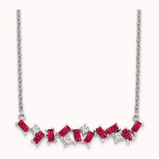 Ruby and Diamond 18 in. Bar Necklace, 14K White Gold