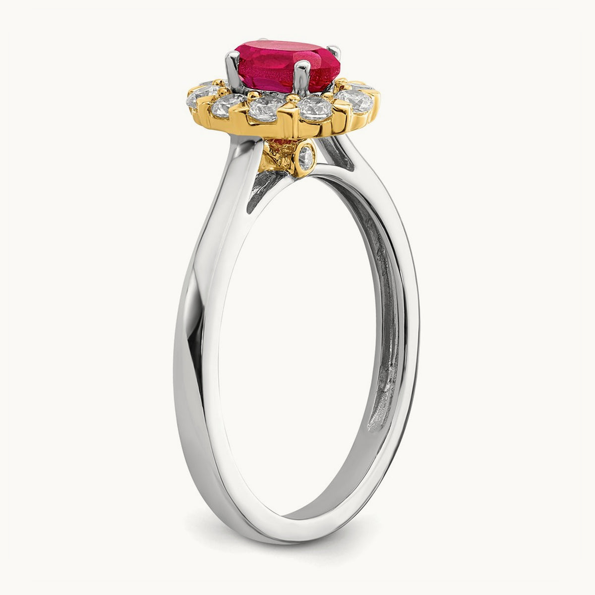 Created Ruby Halo Ring, 0.50 ct tw Lab-Grown Diamond — 14K Two-Tone