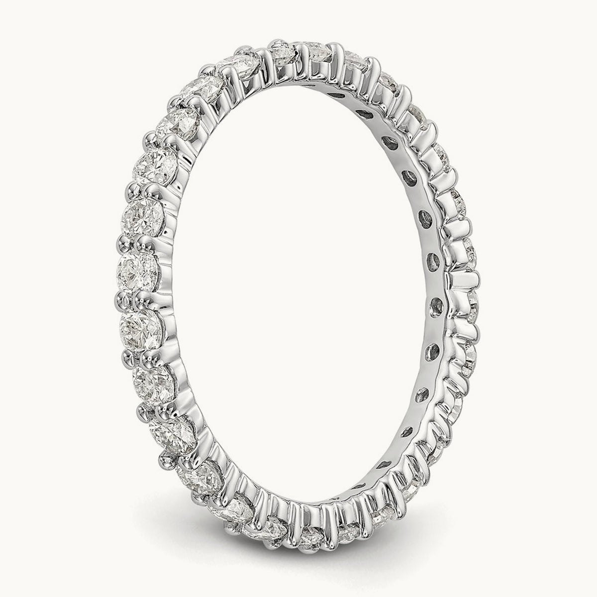 Polished Shared Prong Diamond Eternity Band — 14K White Gold, 1.036 ct, 7