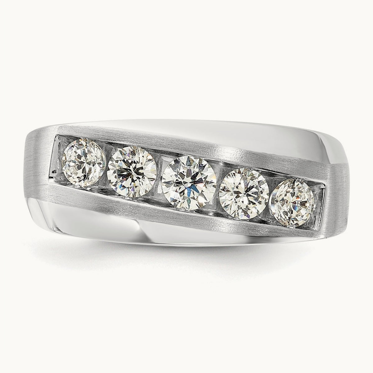 5 Stone Men's Ring, 1.00 ct tw Lab-Grown Diamond — 10K White Gold