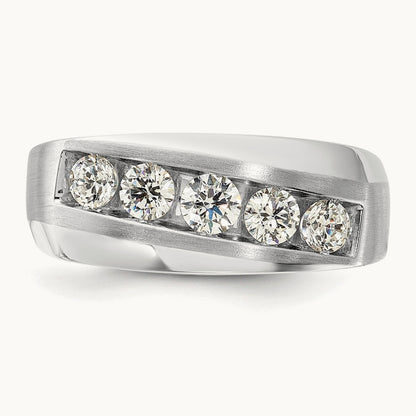 5 Stone Men's Ring, 1.00 ct tw Lab-Grown Diamond — 10K White Gold
