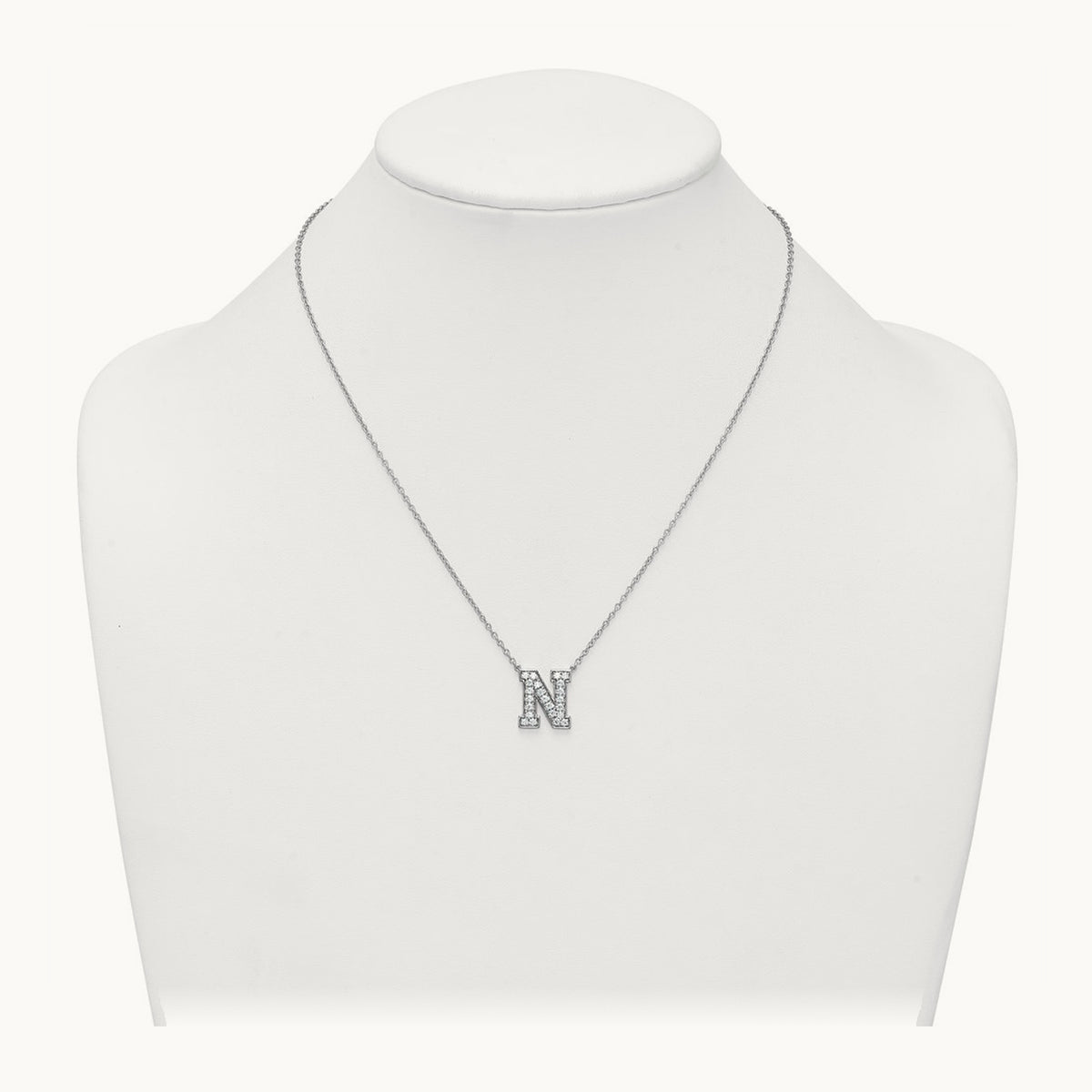 Initial Necklace — 14K White Gold, N, 5/8 ct