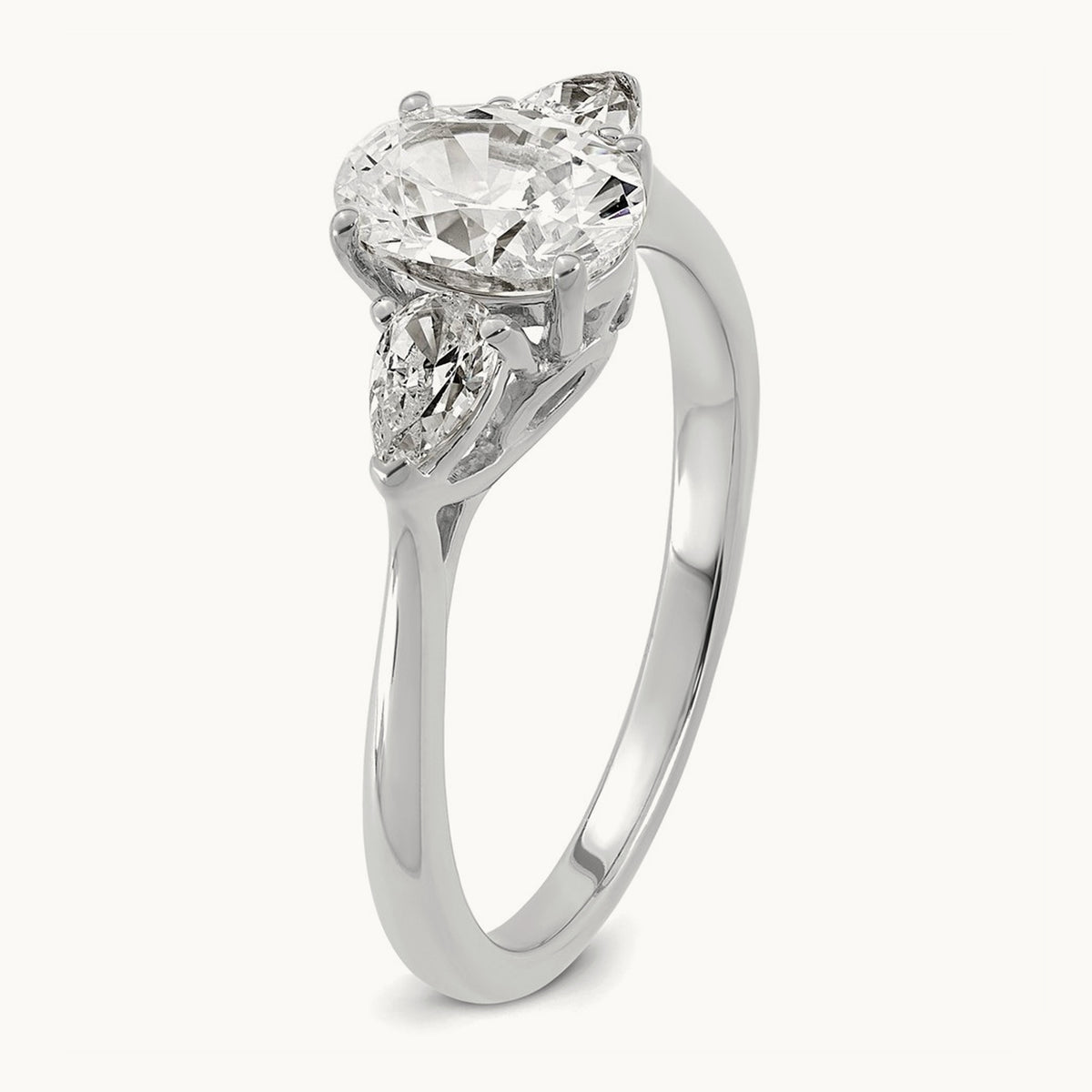 Oval/Pear 3 Stone Engagement Ring, 1.25-3.50 ct tw Lab-Grown Diamond — 1 3/8 ct, 14K White Gold