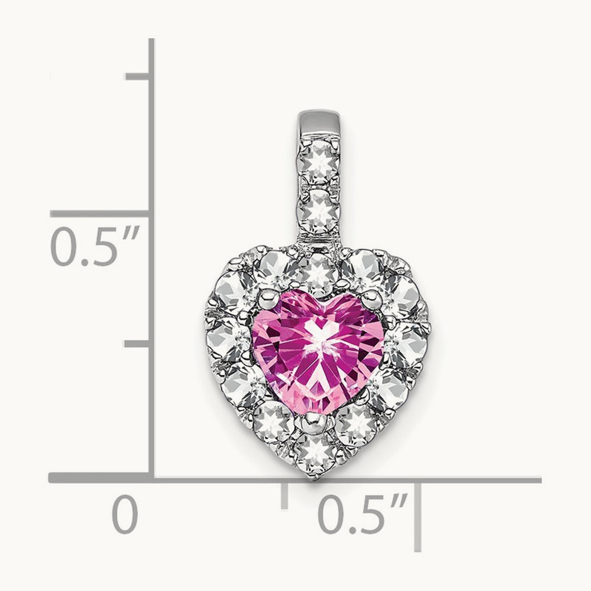 Creat. Pink Sapphire/White Topaz Halo Heart Pendant, 14K White Gold