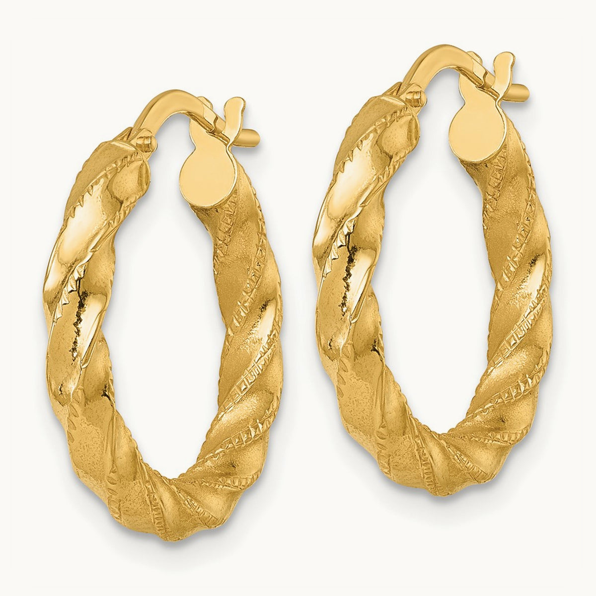 Polished Diamond-cut Twist Hoop Earrings — 21mm