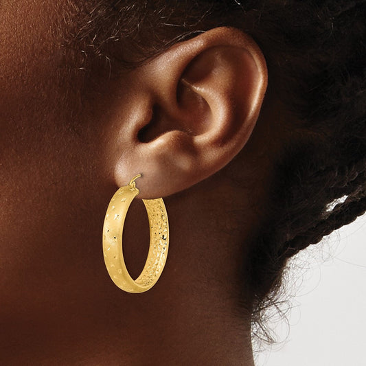Polished Satin and Diamond-cut Hoop Earrings — 30mm