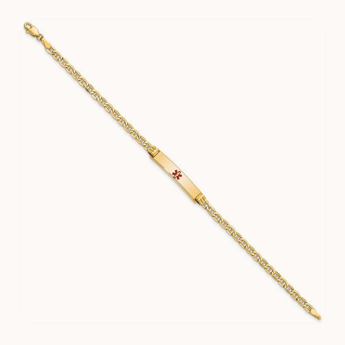 Semi-solid Medical Polished Red Enamel Anchor ID Bracelet, 14K