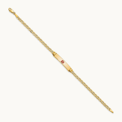 Semi-solid Medical Polished Red Enamel Anchor ID Bracelet, 14K