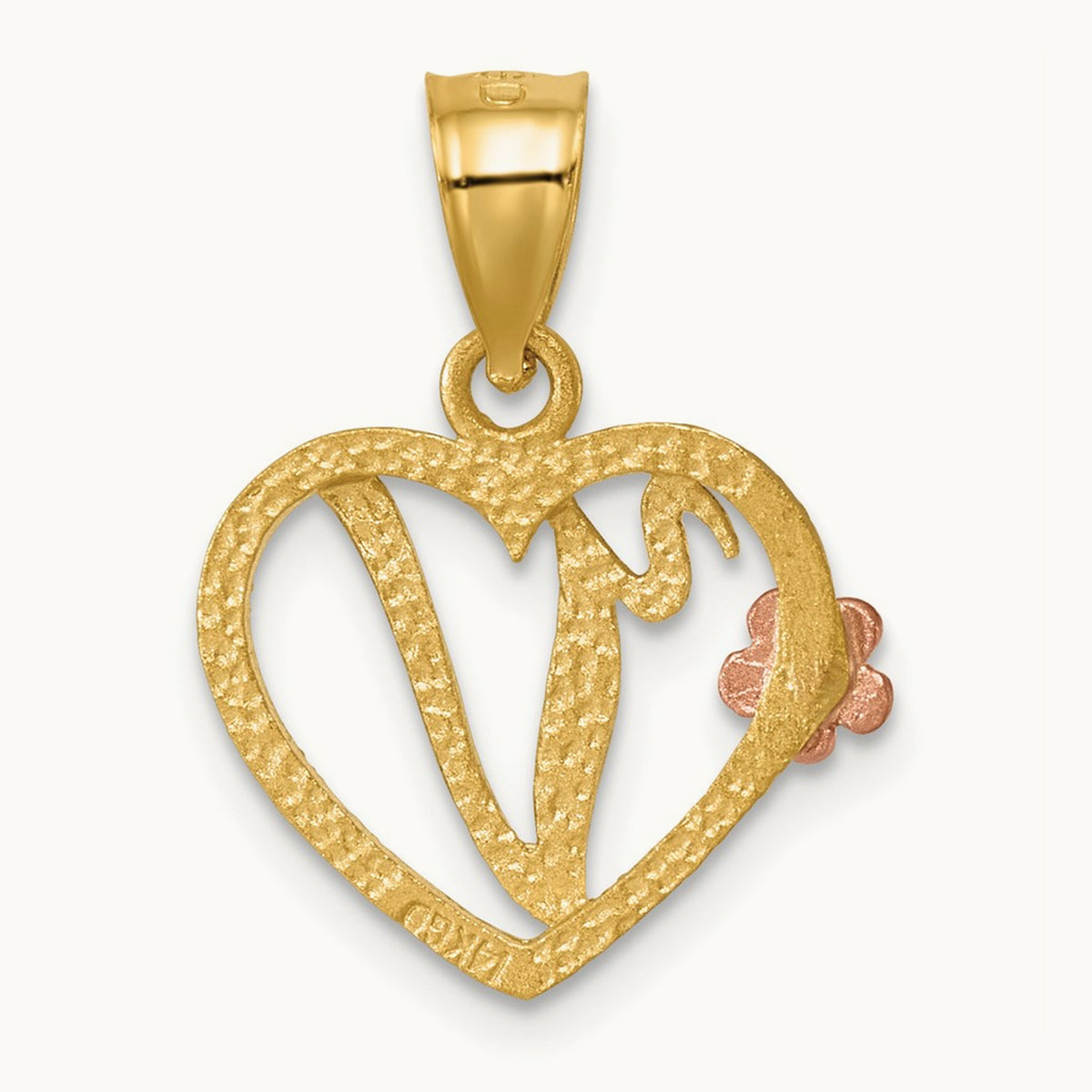 Heart Initial Pendant — 14K Two-Tone Gold, V