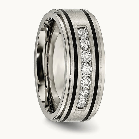Polished/Brushed Enameled 1/2ct tw. Diamond Band, 9mm, Titanium