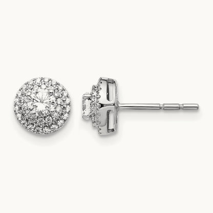 Diamond Cluster Post Earrings, 14K White Gold