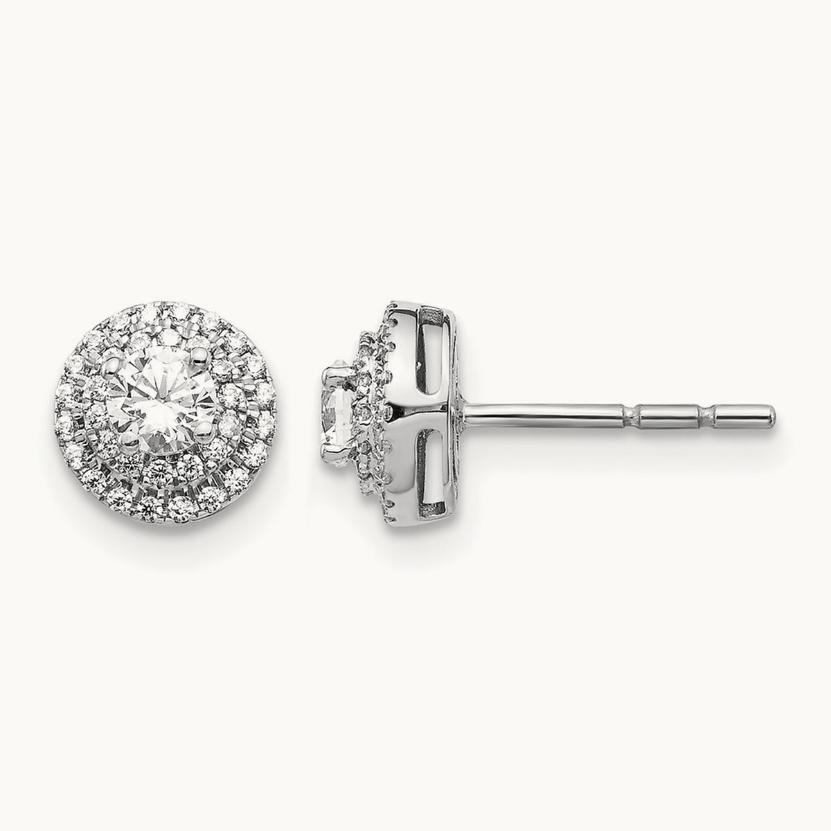 Diamond Cluster Post Earrings, 14K White Gold