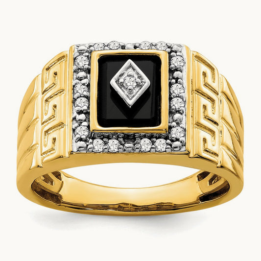 Onyx Greek Key Men's Ring, 0.20 ct tw Lab-Grown Diamond
