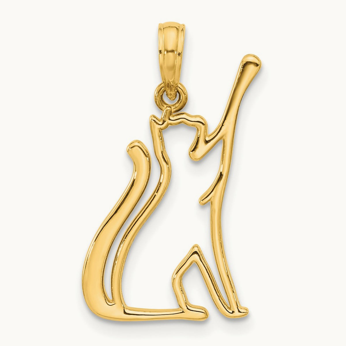 Polished Cat Reaching Pendant, 14K