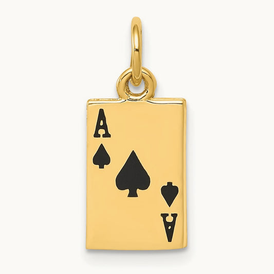 Enameled Ace of Spades Card Charm, 14K