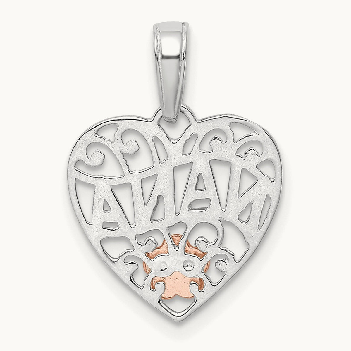 w/Rose Gold Flower NANA Heart Pendant, 14K White Gold