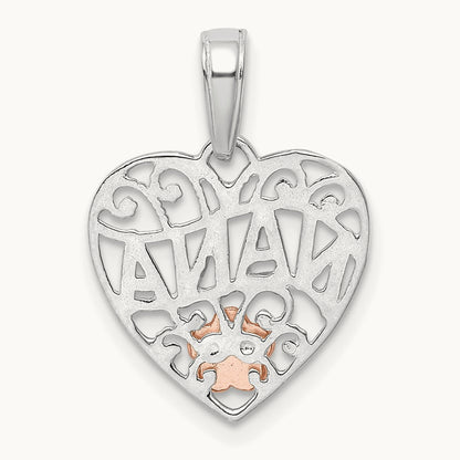 w/Rose Gold Flower NANA Heart Pendant, 14K White Gold