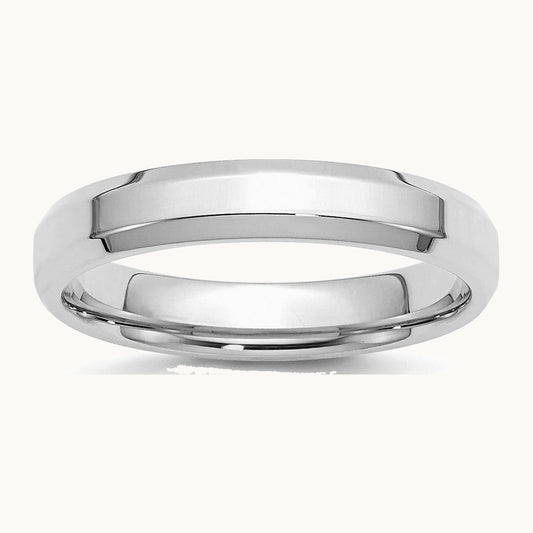 Sterling Silver Rhodium-plated 4mm Bevel Edge Band