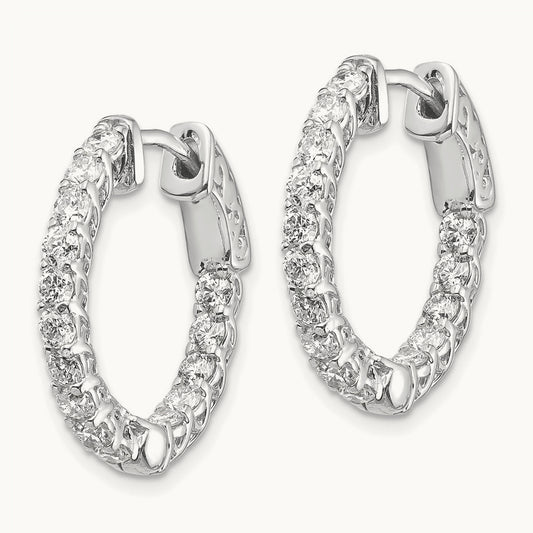 Diamond Round Hoop w/Safety Clasp Earrings, 14K White Gold