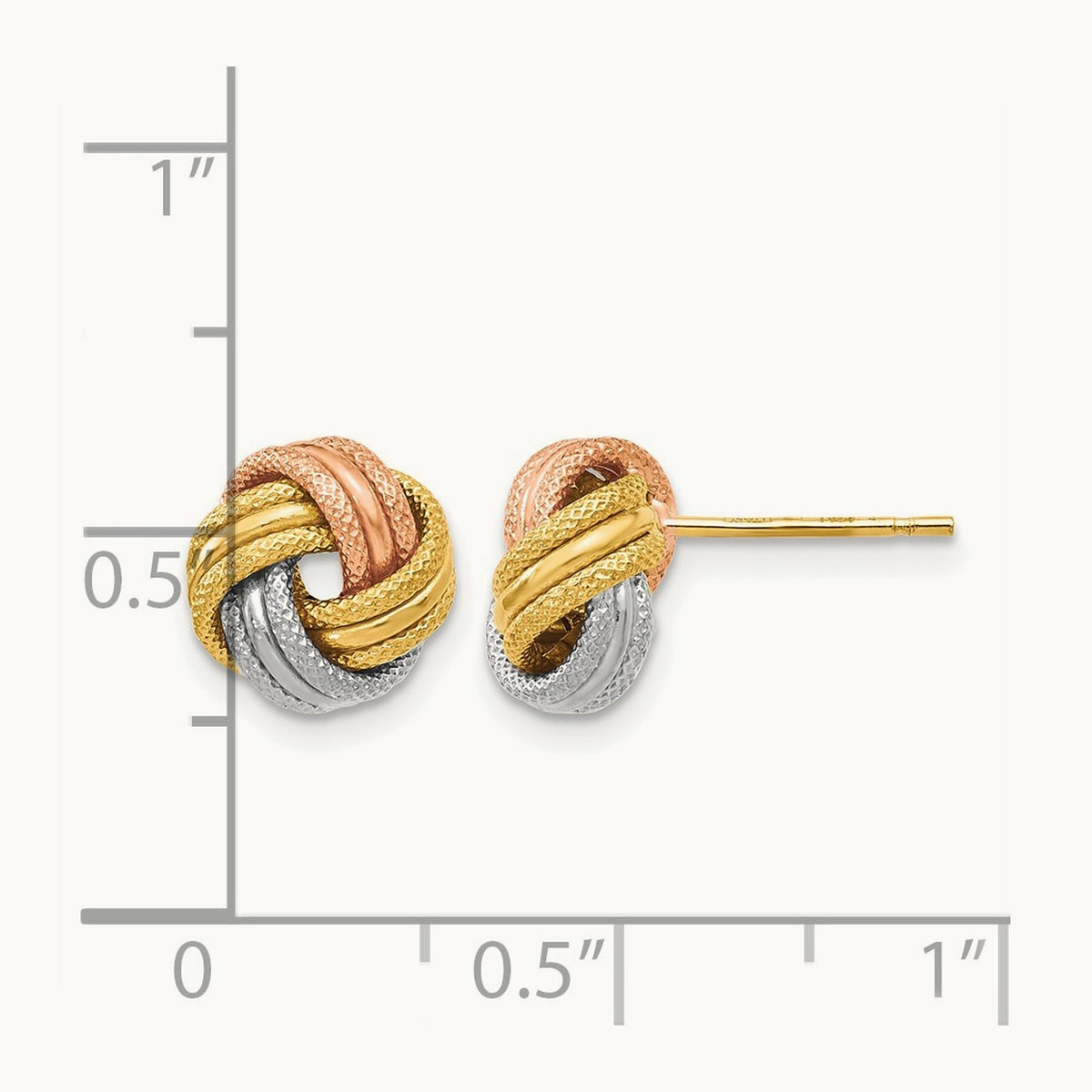 Knot Polished D/C Post Earrings, 14K with White and Rose Rhodium — Leslie's