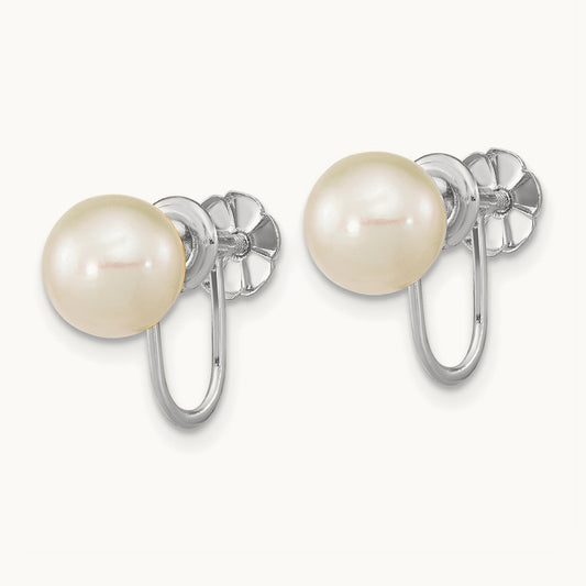 WG 7- Round White FW Cultured Pearl Non Pierced Earrings, 8mm, 14K