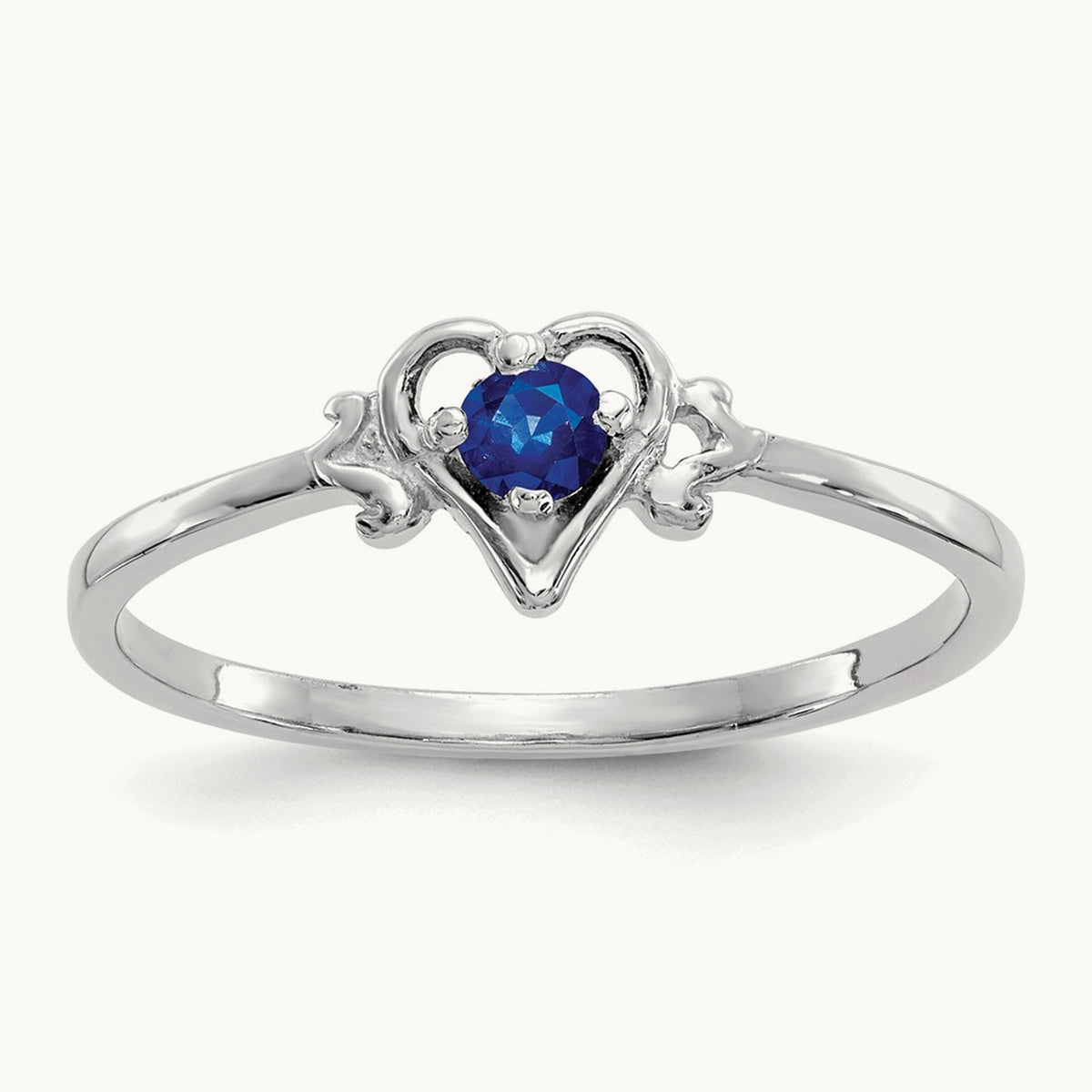 Sapphire Birthstone Heart Ring — 14K White Gold, 7