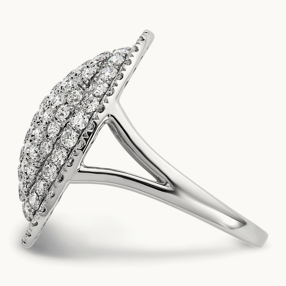 Oval Pavé Cluster Fashion Ring — 14K White Gold, 7