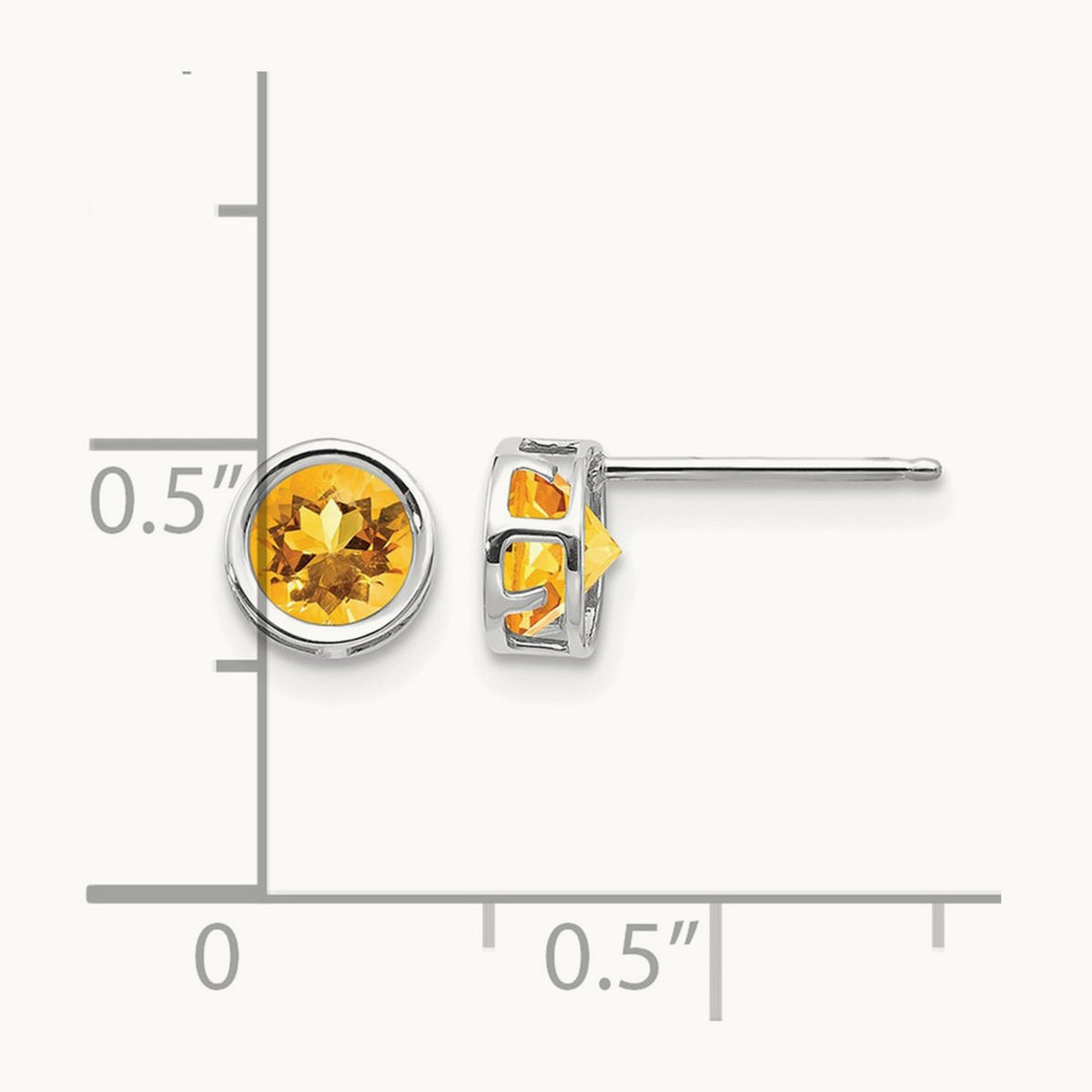 Bezel Citrine Stud Earrings — 14K White Gold