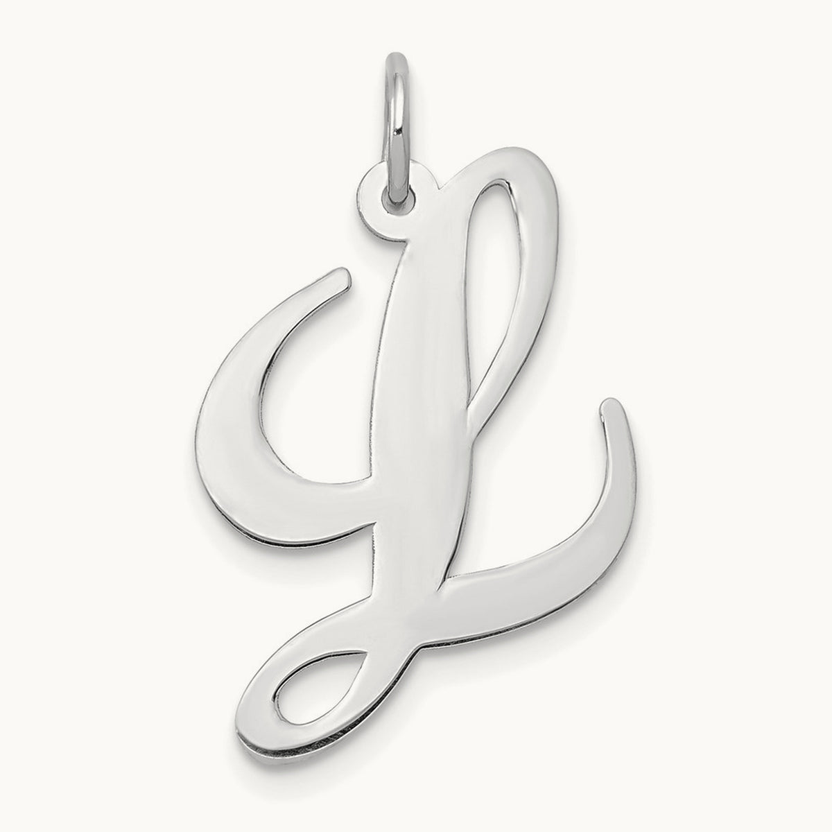 Large Fancy Script Initial Charm — 14K White Gold, L