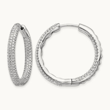 1 1/2Ctw Hinged Hoop Diamond Earrings, 14K White Gold