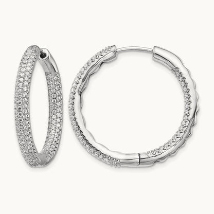 1 1/2Ctw Hinged Hoop Diamond Earrings, 14K White Gold