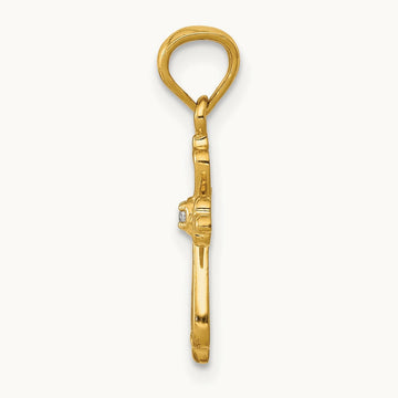 Diamond Accented Cross Pendant — 14K Yellow Gold, 21.5mm
