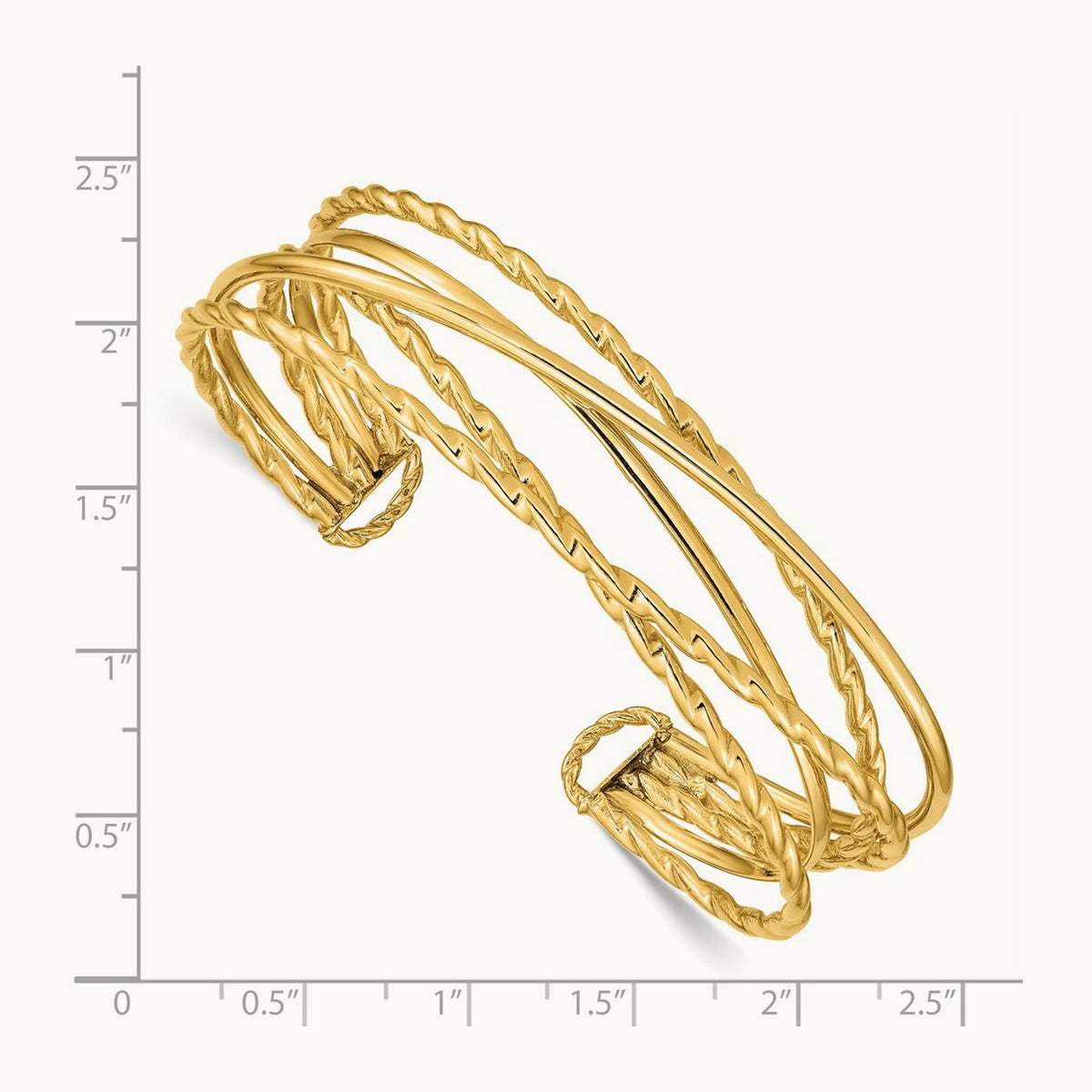 Polished Multi Tube Cuff Bangle, 14K