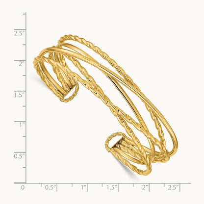 Polished Multi Tube Cuff Bangle, 14K