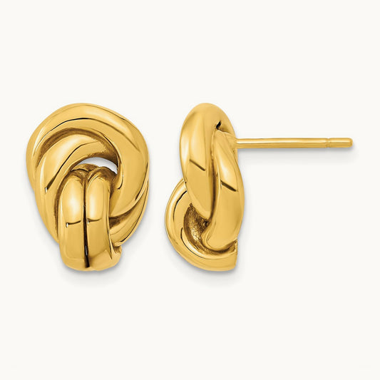 Polished Love Knot Hollow Post Earrings, 14K