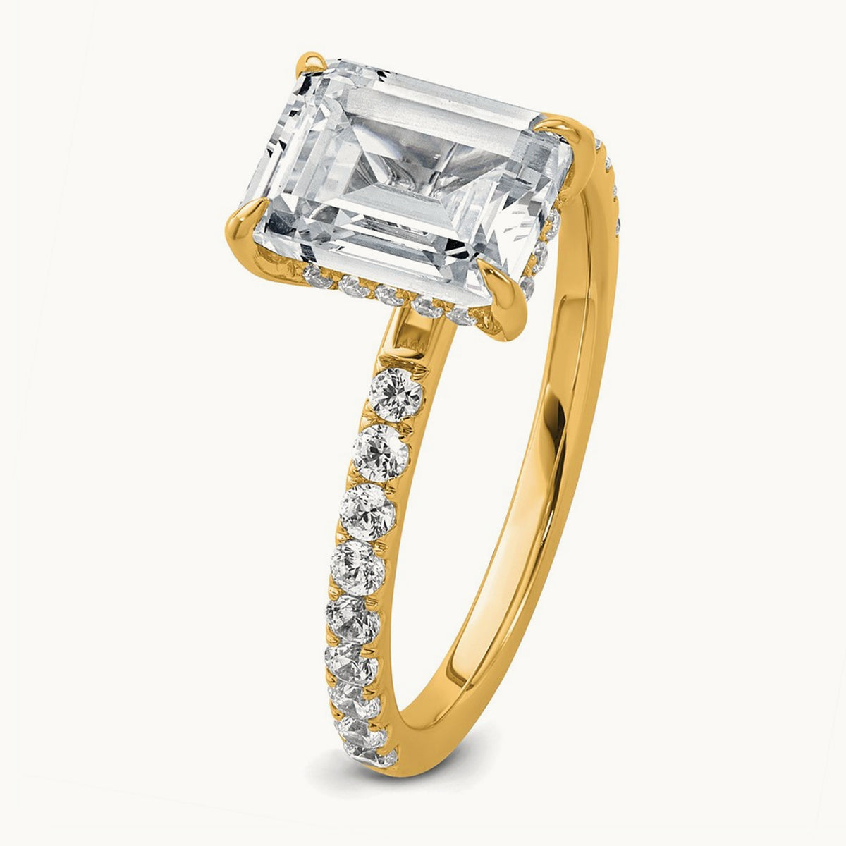 Emerald Solitaire Engagement Ring, 1.25-2.25 ct tw Lab-Grown Diamond — 14K Yellow Gold