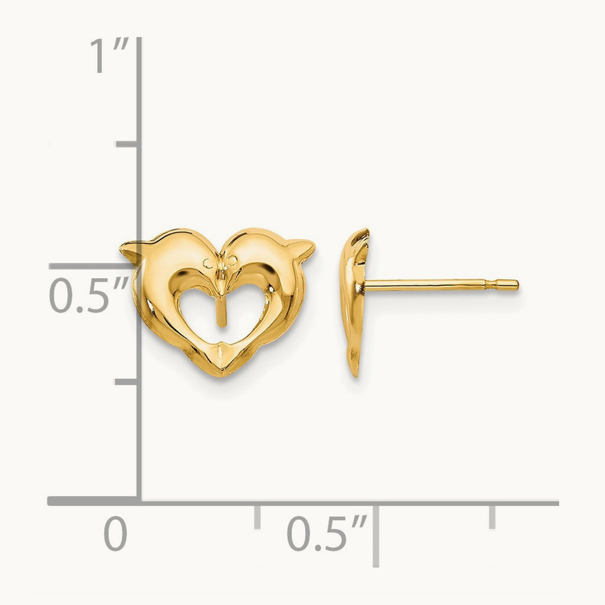 Madi K Heart Dolphins Post Earrings, 14K