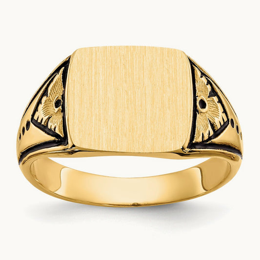 11.5x11. Closed Back Antiqued Signet Ring, 0mm, 14K