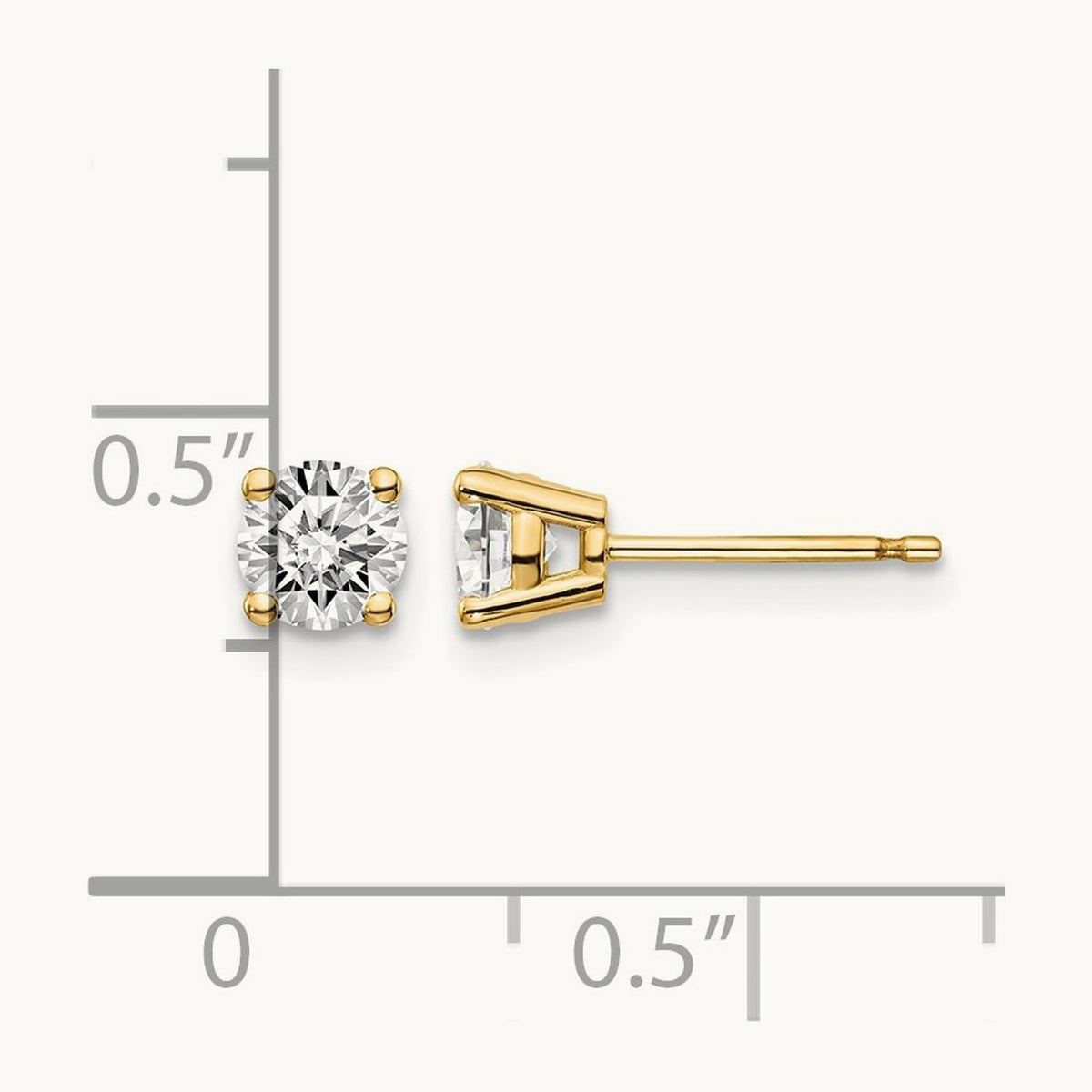 Round Diamond Stud Earrings — 14K Yellow Gold, 0.70 ct tw, I1 J-K · push back
