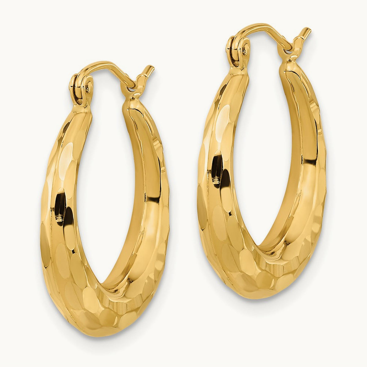 Polished Diamond-cut Hoop Earrings — 14K Yellow Gold