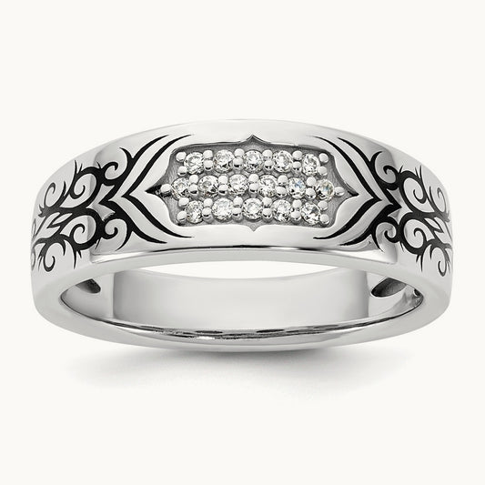 Antiqued IB Goodman IB Scroll Mens Complete 1/5ct Diamond Ring, 14K White Gold