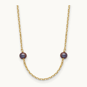 5- Black Near Round Freshwater Cultured Pearl 9-station Necklace, 14K