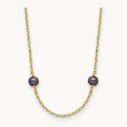 5- Black Near Round Freshwater Cultured Pearl 9-station Necklace, 14K