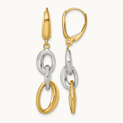 Polished Fancy Link Earrings, 14K Two Tone